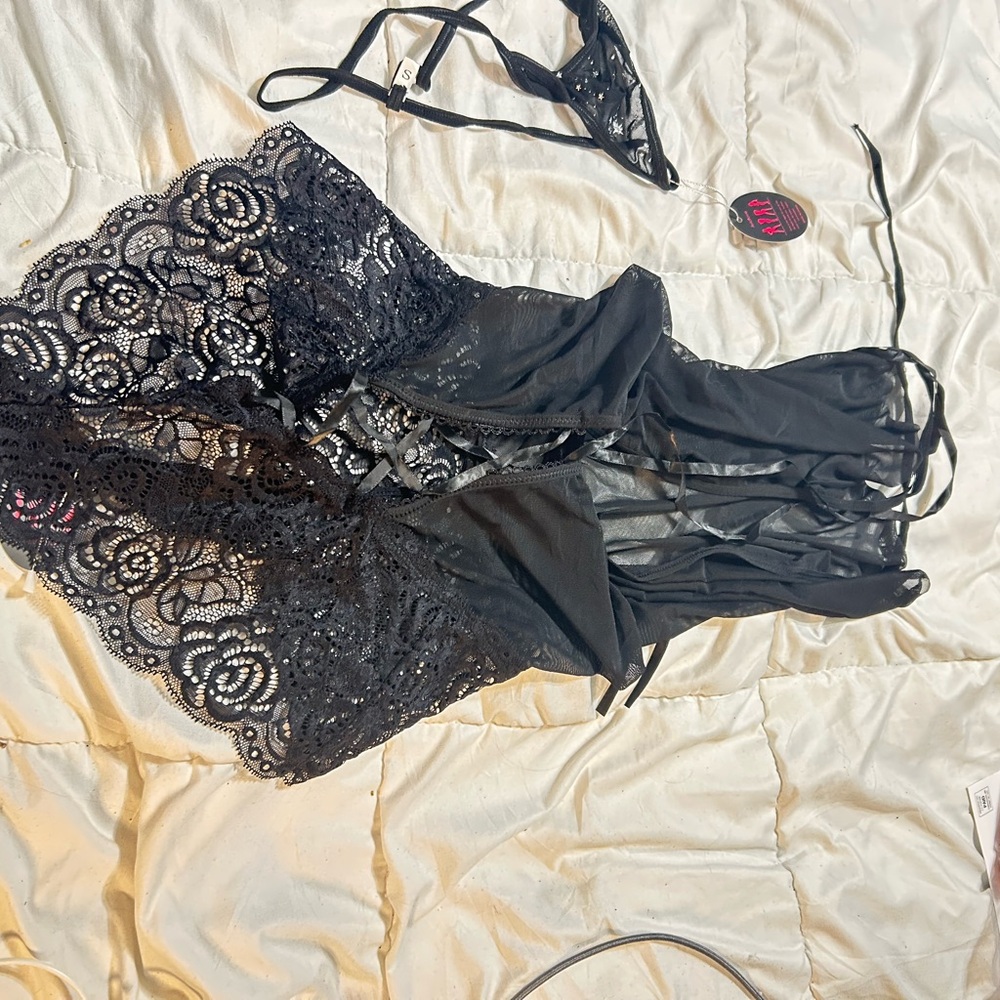Black Sheer Star-Patterned Lingerie